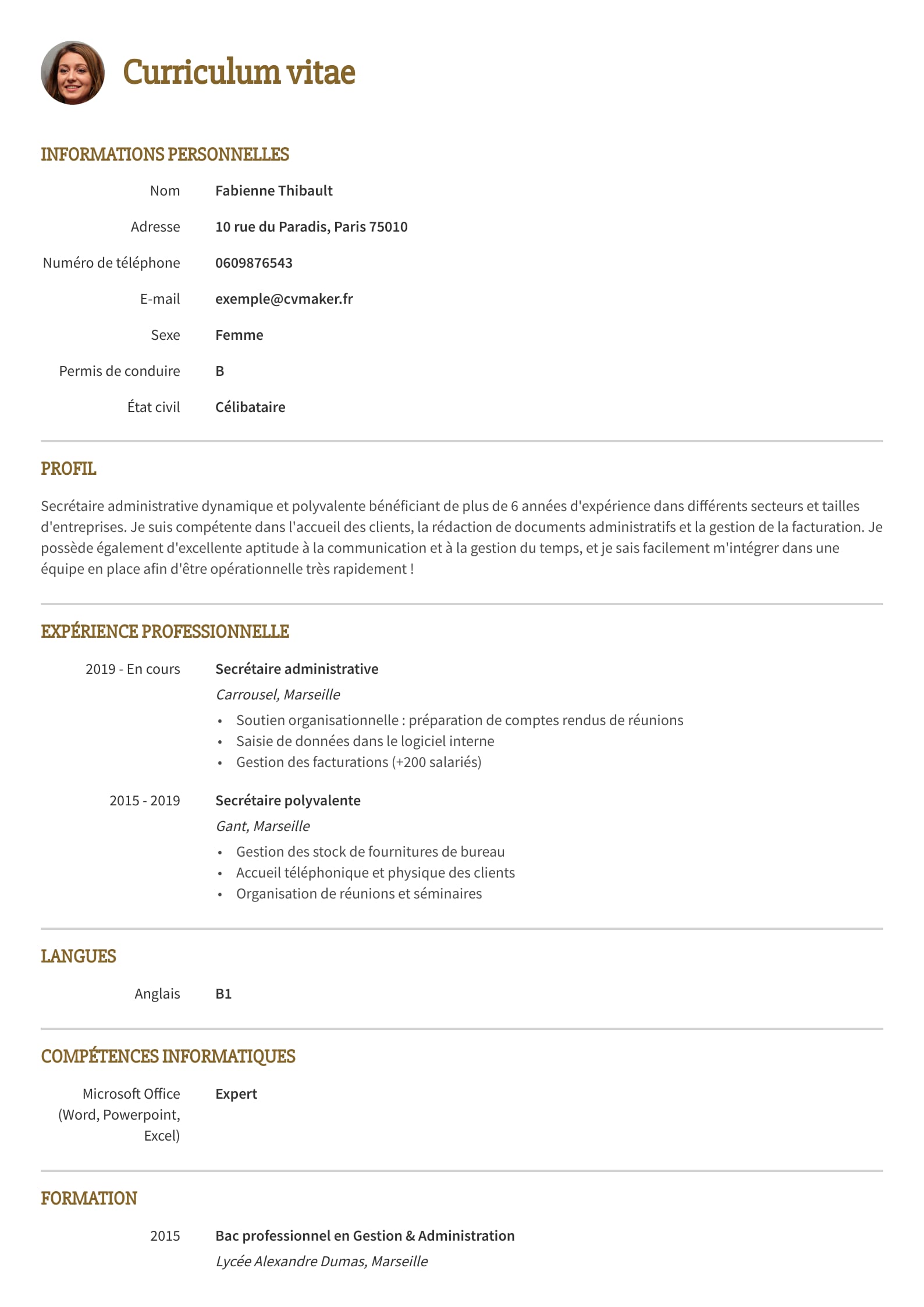 Exemple de CV Simple- Modèle Princeton 